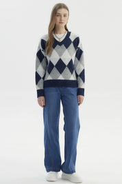 Sweater Mujer Slim Cuello V Gris