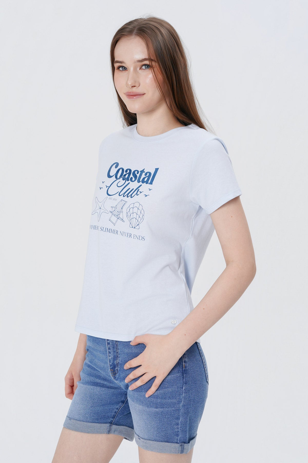 Polera Slim Mujer Celeste Claro