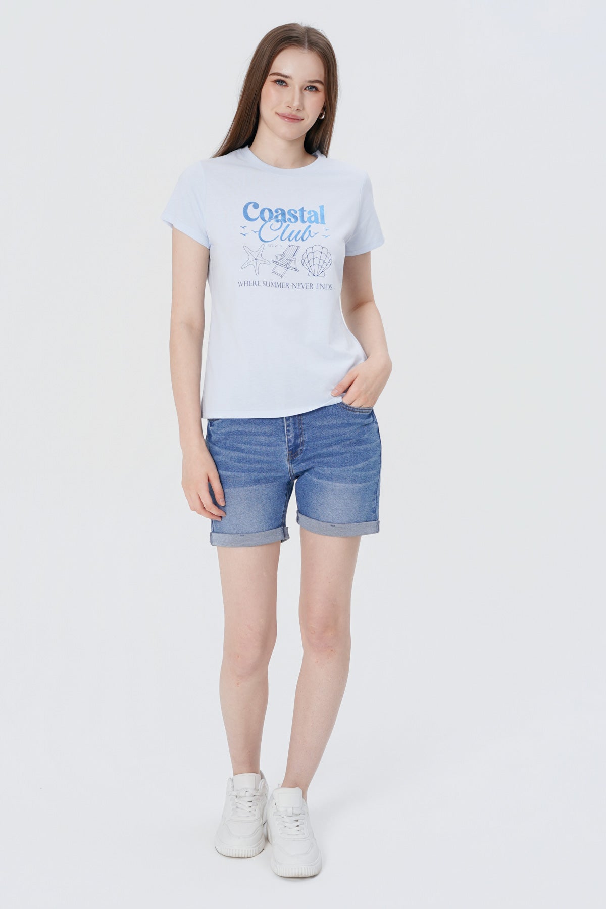 Polera Slim Mujer Celeste Claro
