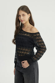 Sweater Mujer Calado Negro
