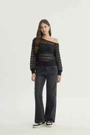 Sweater Mujer Calado Negro