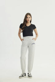 Pantalón Buzo Mujer Pitillo Gris Melange