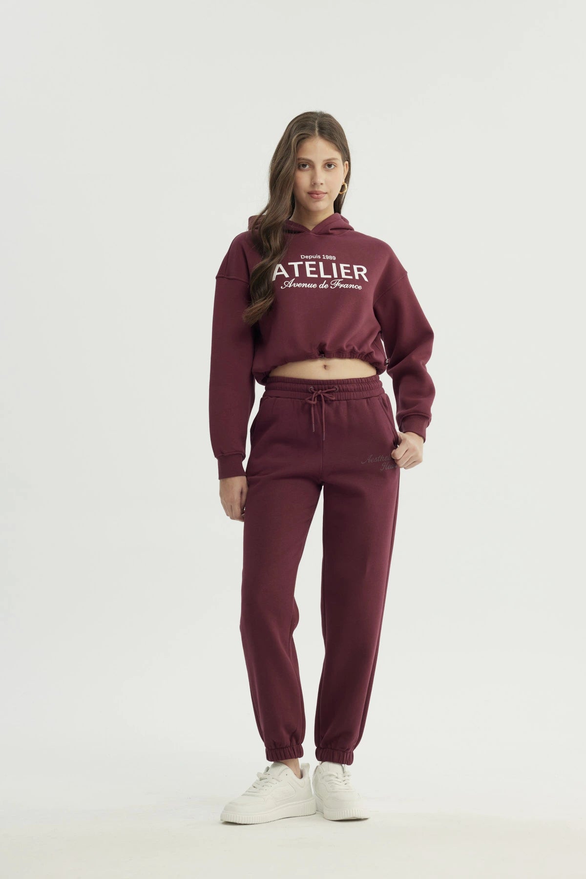 Pantalón Buzo Mujer Pitillo Burdeo