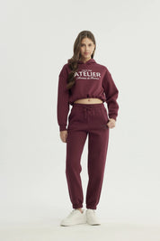 Pantalón Buzo Mujer Pitillo Burdeo