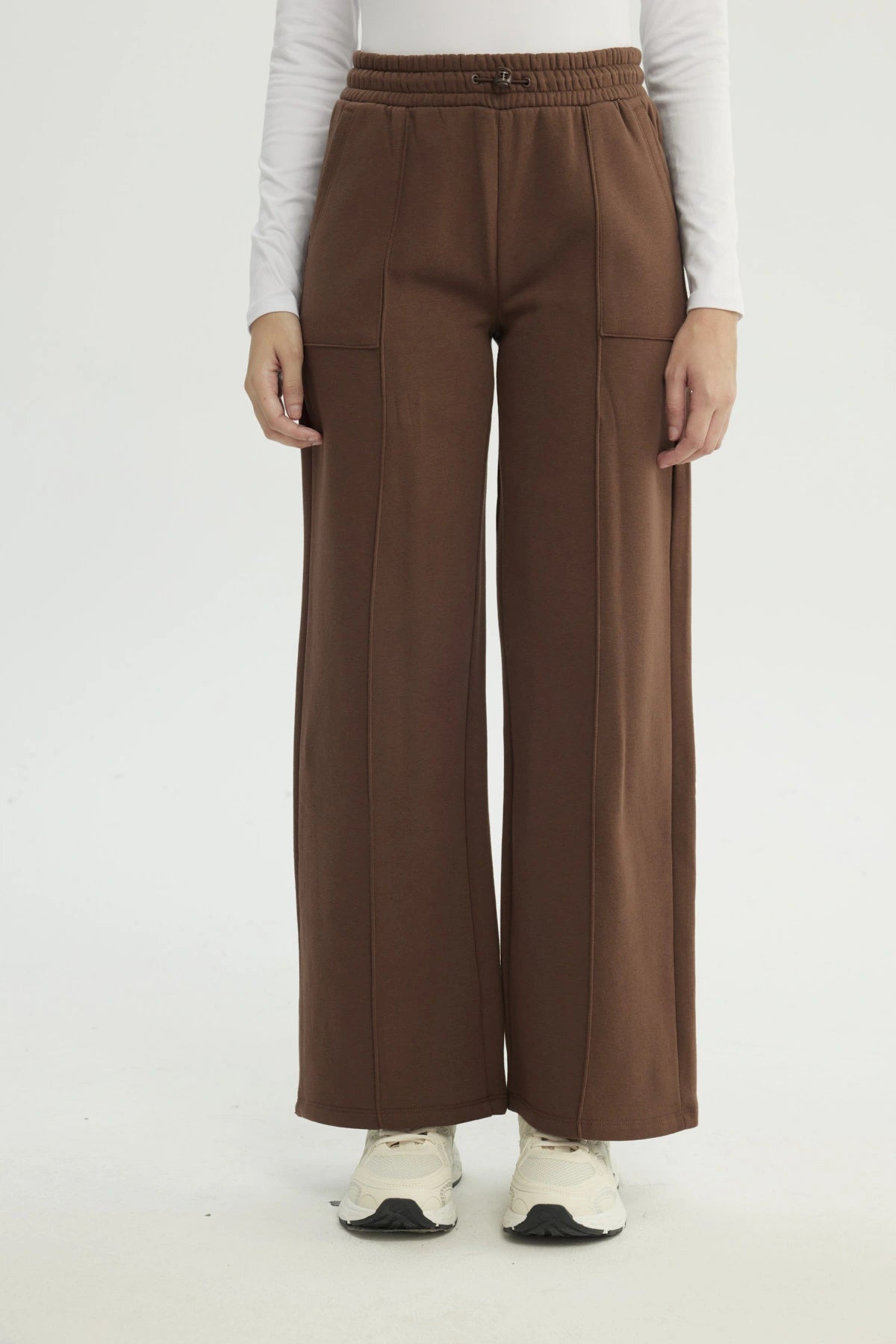 Pantalón Buzo Mujer Wide Leg Café