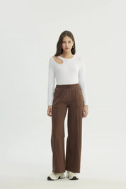 Pantalón Buzo Mujer Wide Leg Café