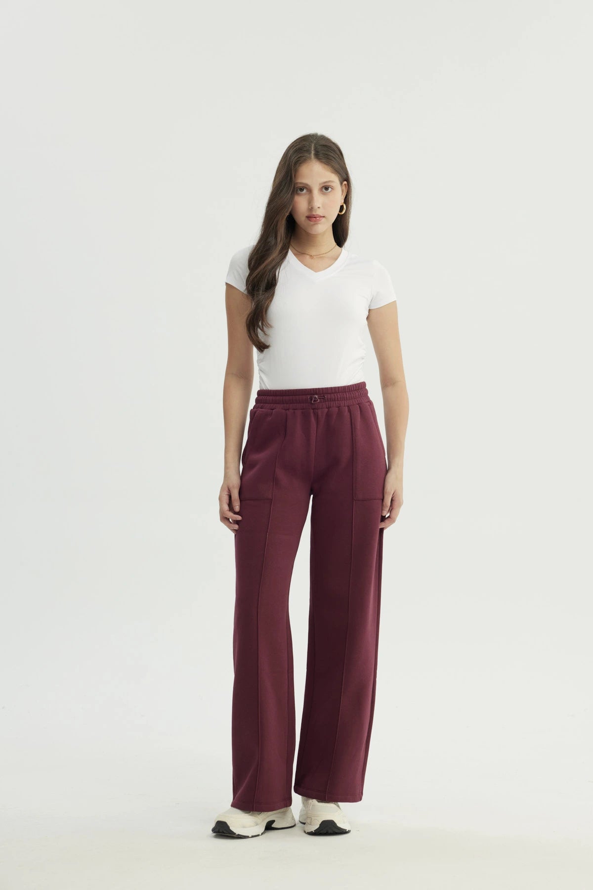Pantalón Buzo Mujer Wide Leg Burdeo