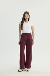 Pantalón Buzo Mujer Wide Leg Burdeo
