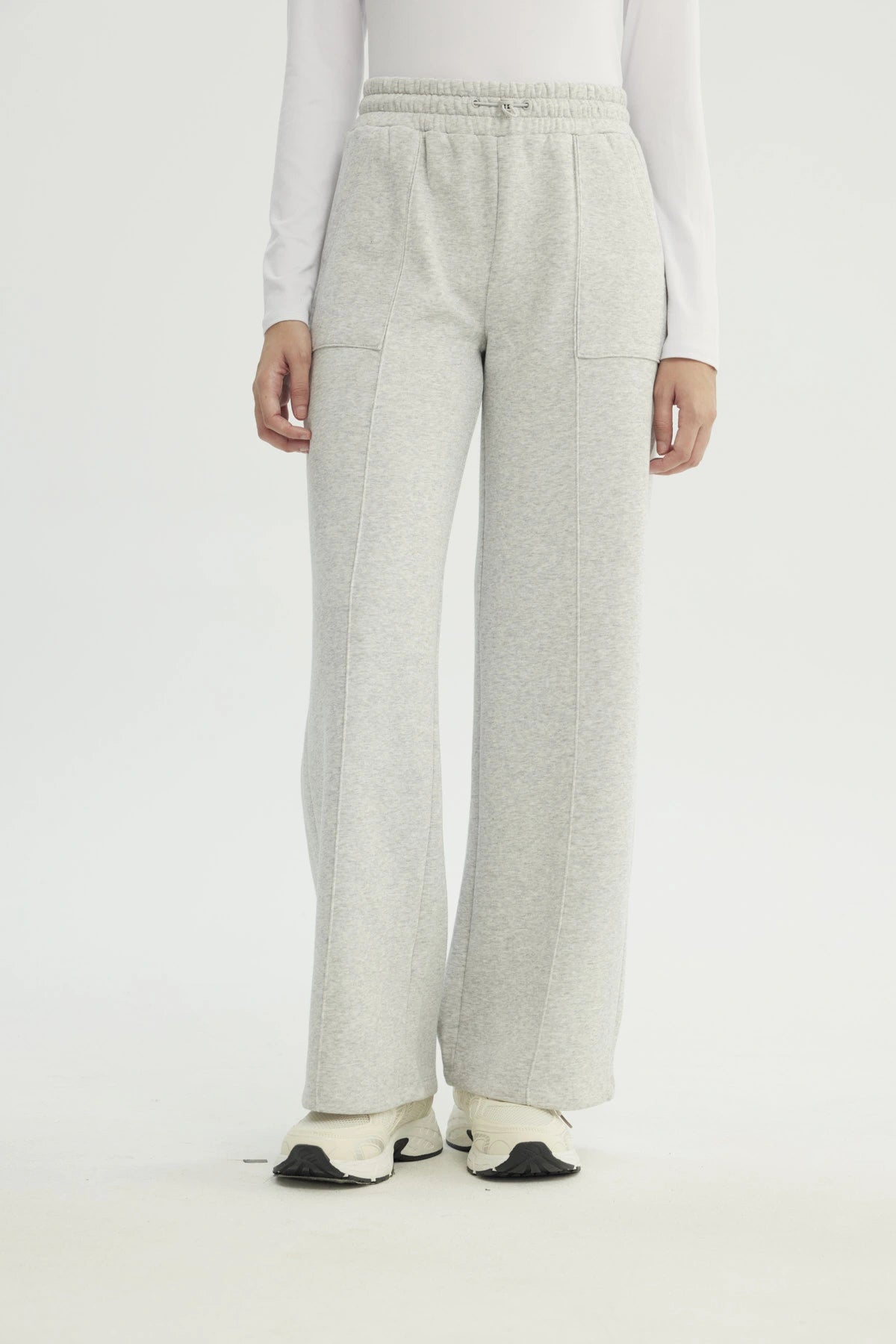 Pantalón Buzo Mujer Wide Leg Gris Melange