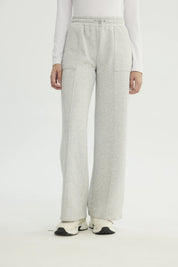 Pantalón Buzo Mujer Wide Leg Gris Melange