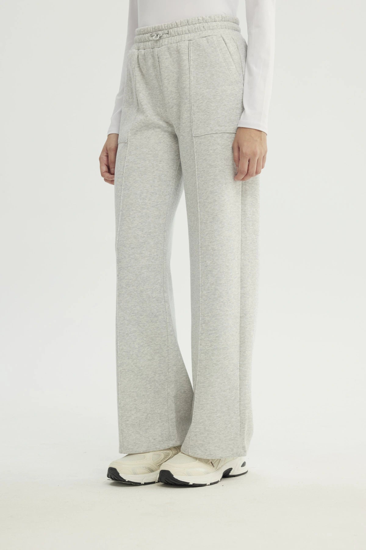Pantalón Buzo Mujer Wide Leg Gris Melange