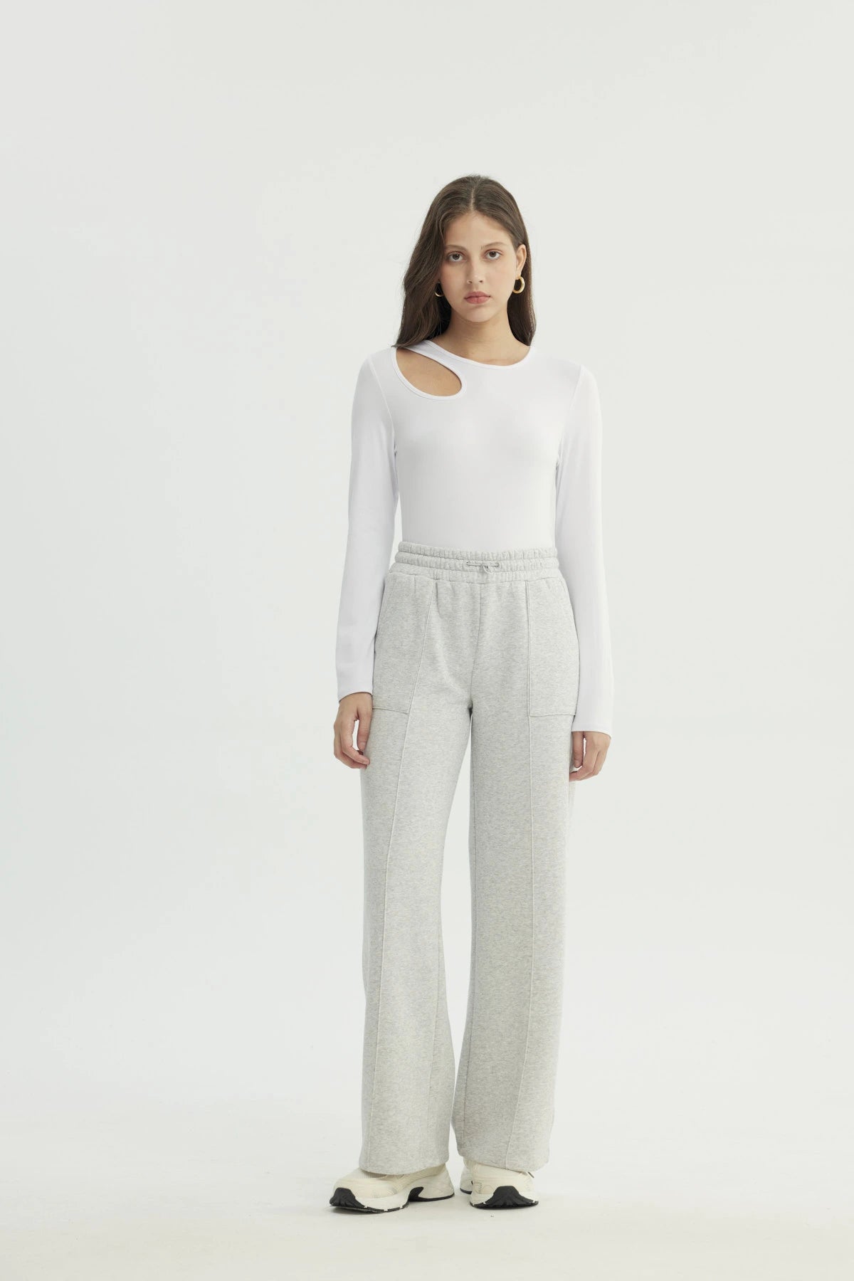 Pantalón Buzo Mujer Wide Leg Gris Melange