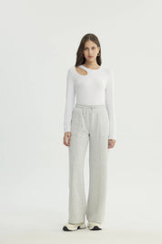 Pantalón Buzo Mujer Wide Leg Gris Melange