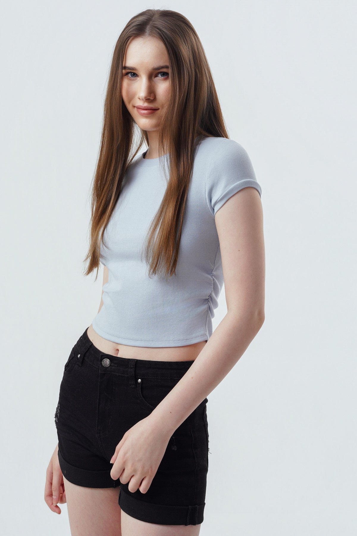 Polera Mujer Slim Fit Celeste