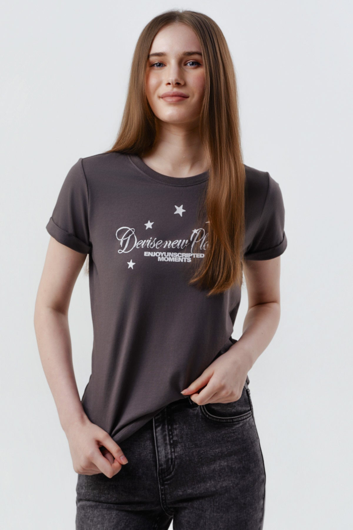 Polera Mujer Slim Gris Oscuro