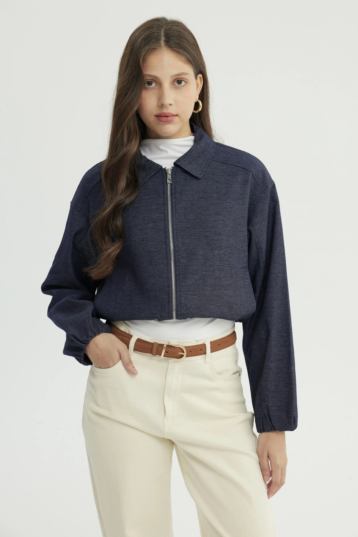 Chaqueta Mujer Classic Cuello Camisero Azul