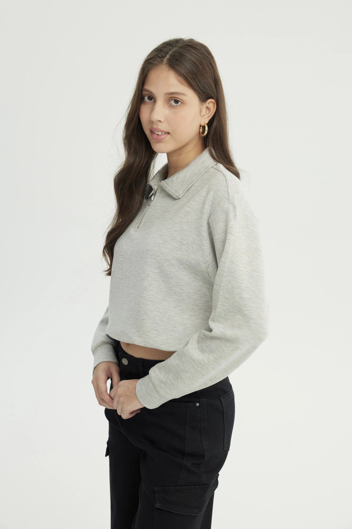 Polerón Mujer Regular Gris Melange