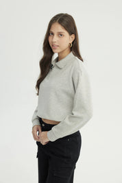 Polerón Mujer Regular Gris Melange
