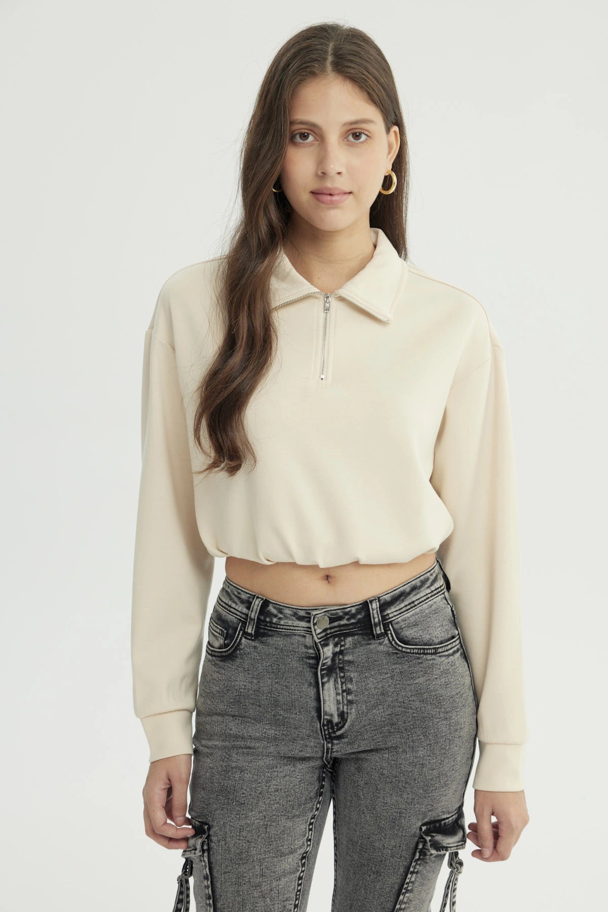 Polerón Mujer Regular Beige Claro