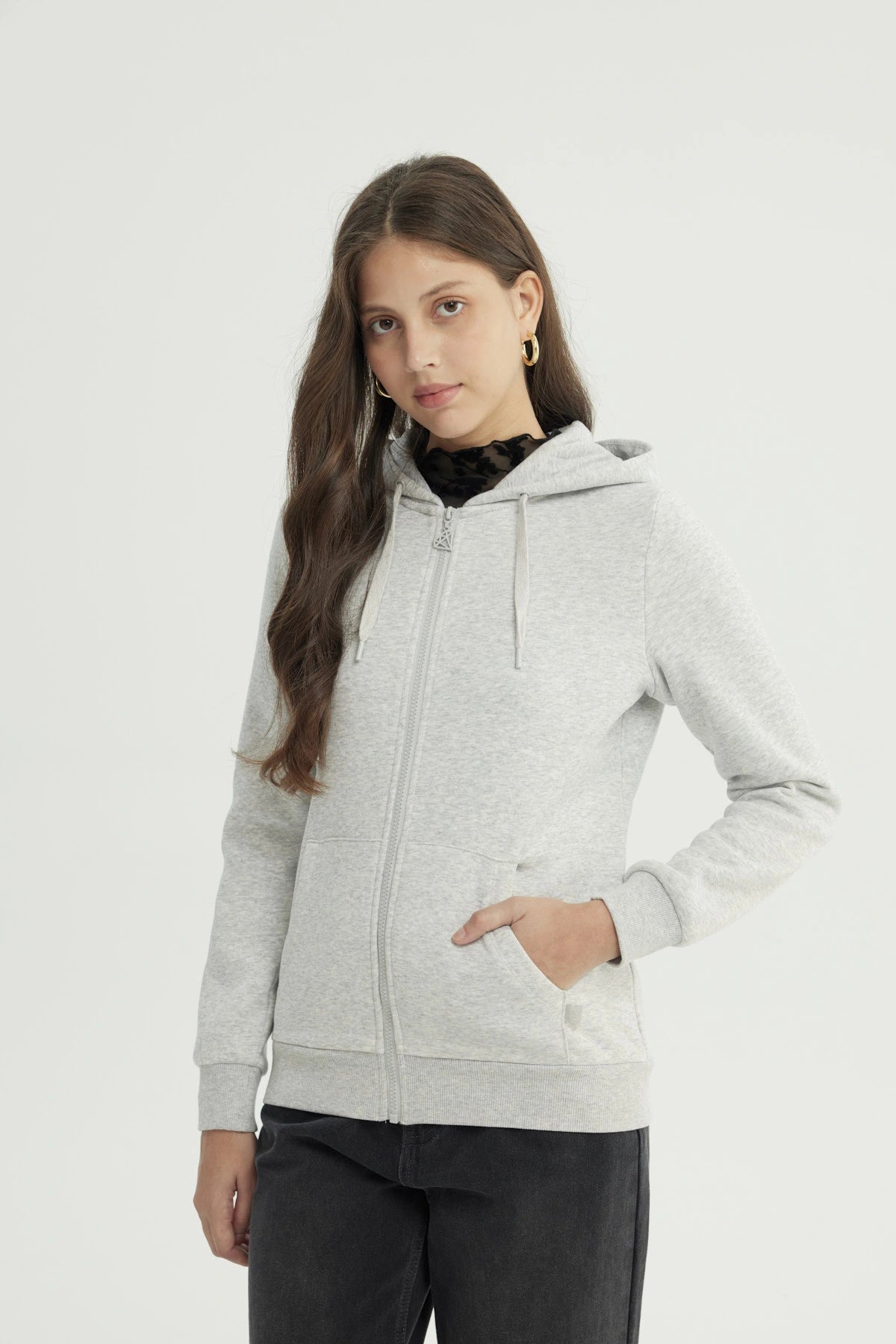Polerón Mujer Slim Gris Melange