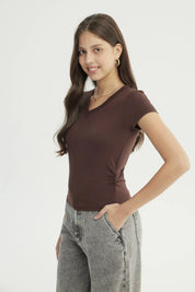 Polera Mujer Slim Fit Café