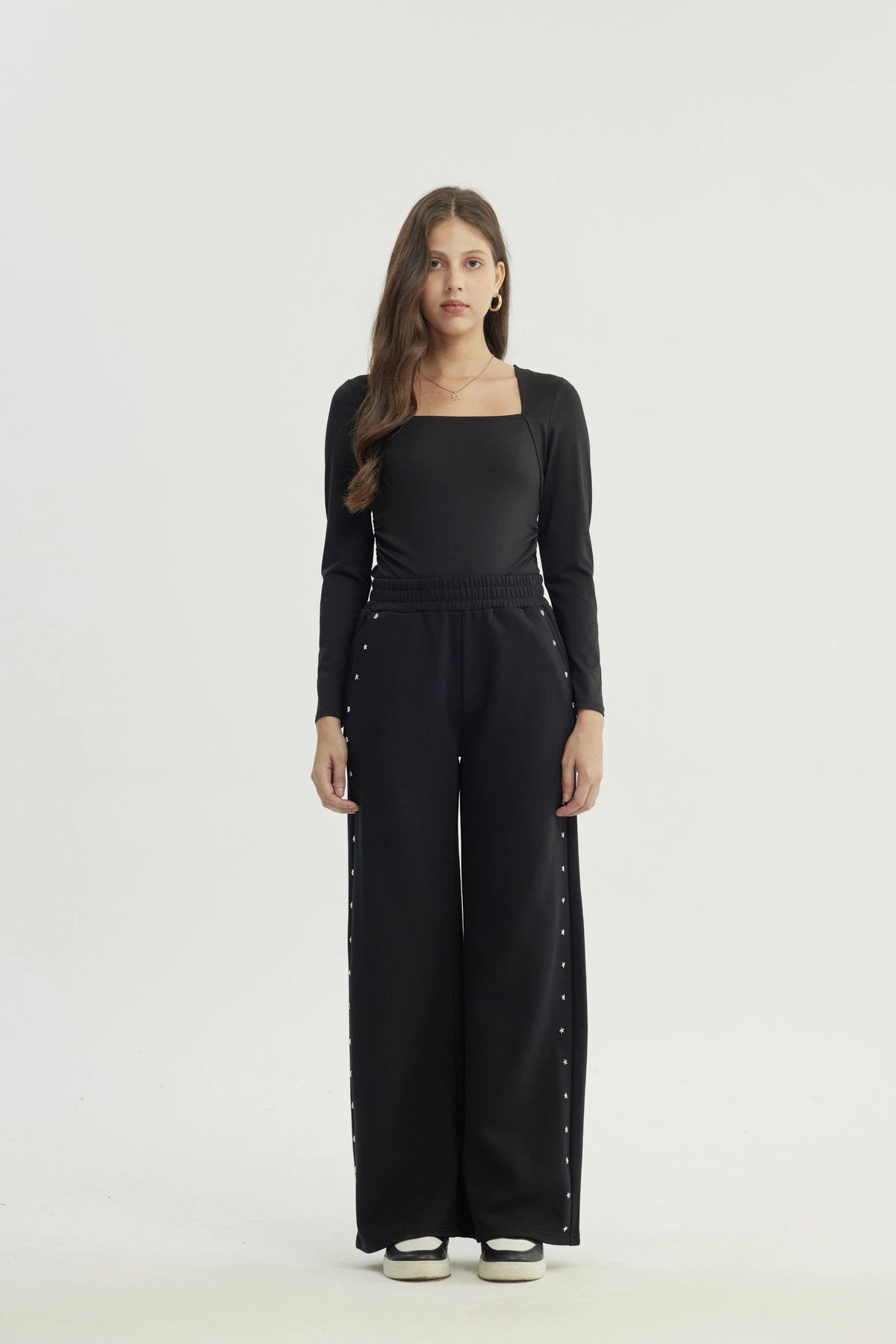 Pantalón Buzo Mujer Wide Leg Negro