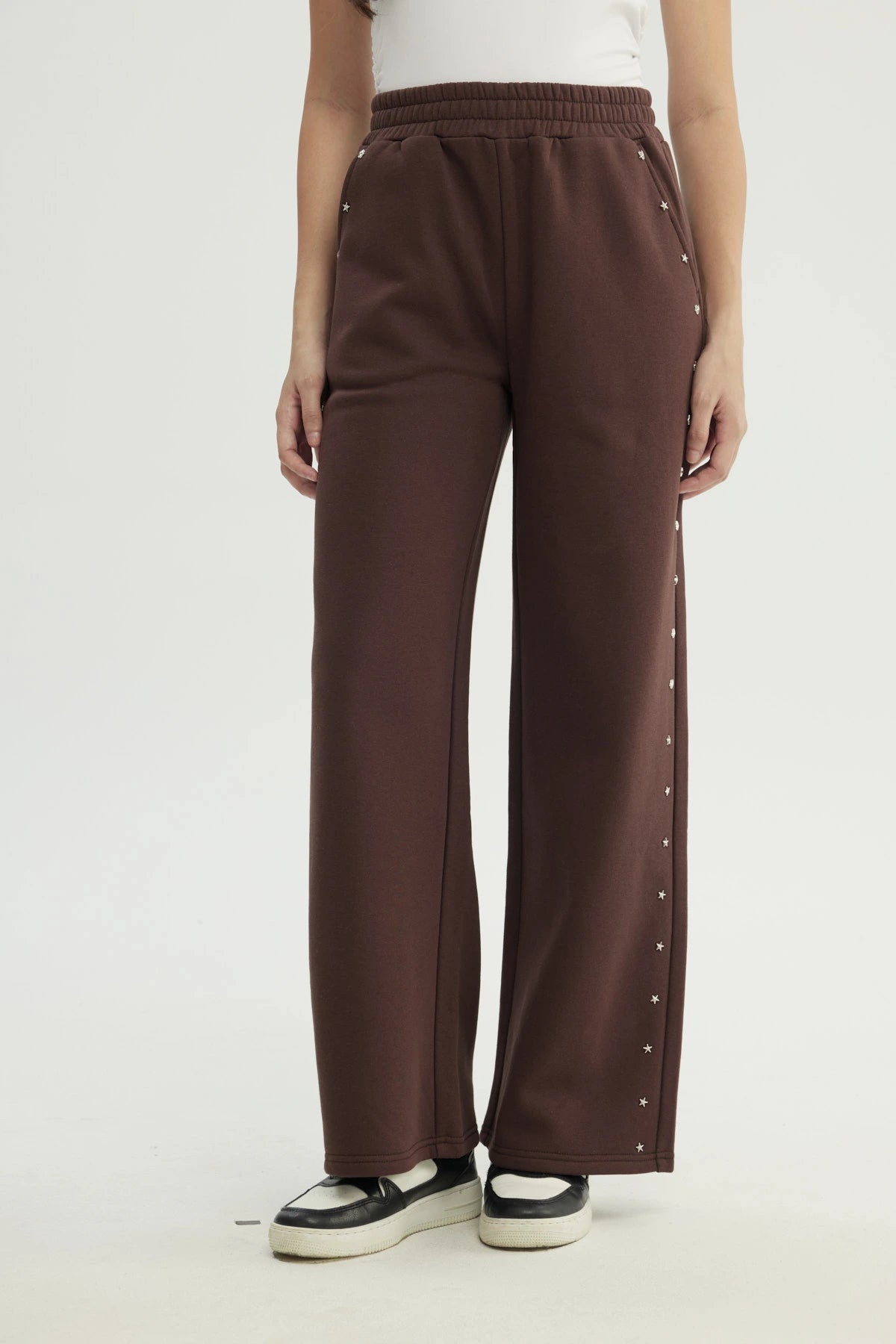 Pantalón Buzo Mujer Wide Leg Café