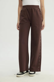Pantalón Buzo Mujer Wide Leg Café