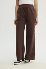 Pantalón Buzo Mujer Wide Leg Café