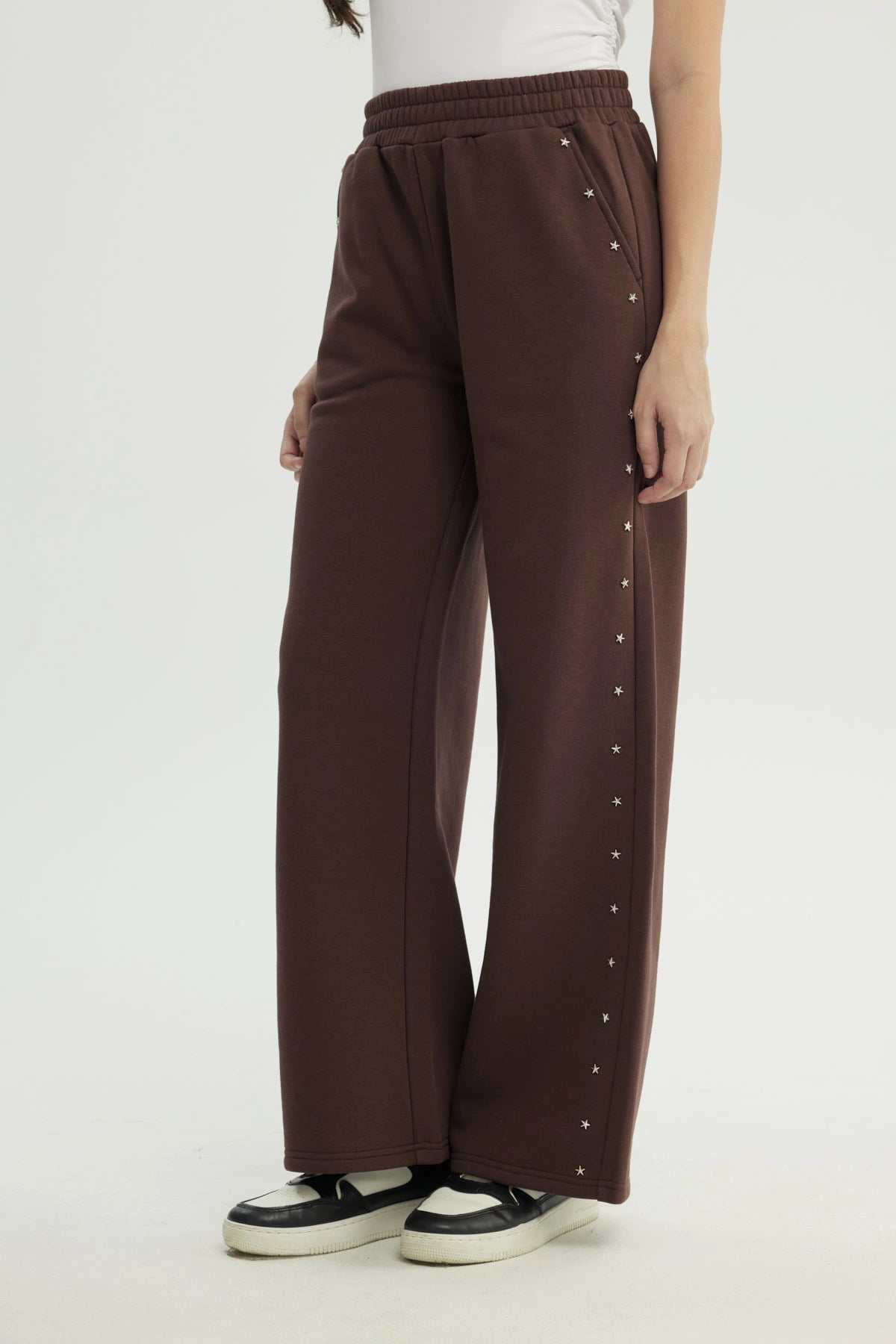 Pantalón Buzo Mujer Wide Leg Café