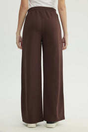 Pantalón Buzo Mujer Wide Leg Café