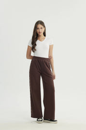 Pantalón Buzo Mujer Wide Leg Café