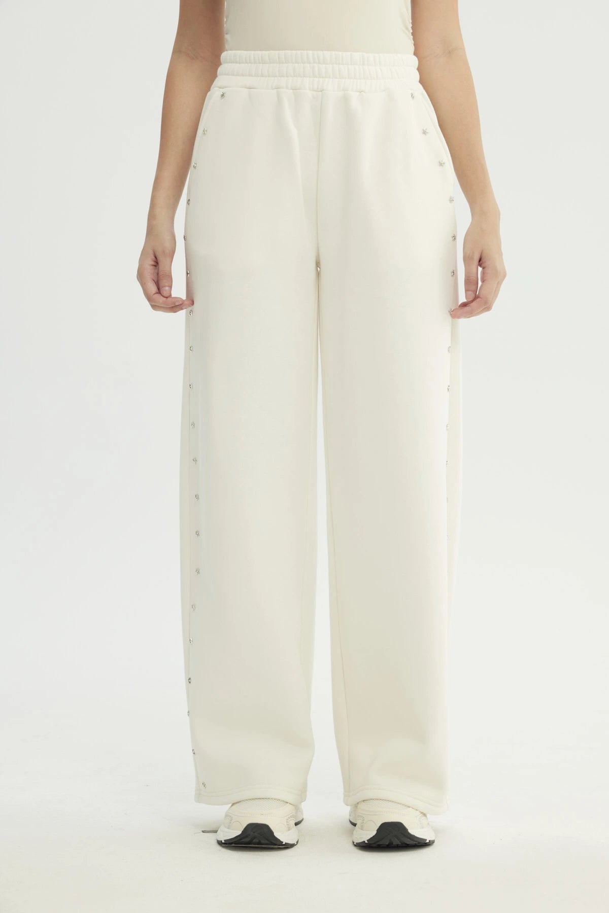 Pantalón Buzo Mujer Wide Leg Crema