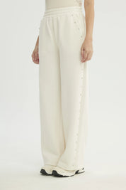 Pantalón Buzo Mujer Wide Leg Crema
