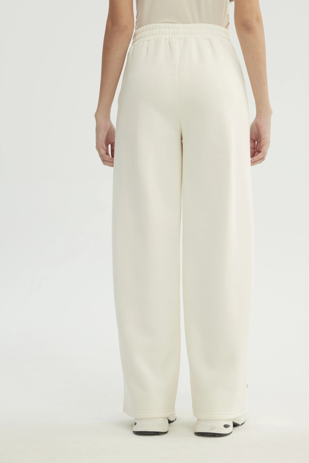 Pantalón Buzo Mujer Wide Leg Crema