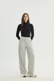 Pantalón Buzo Mujer Calce Recto Gris Melange
