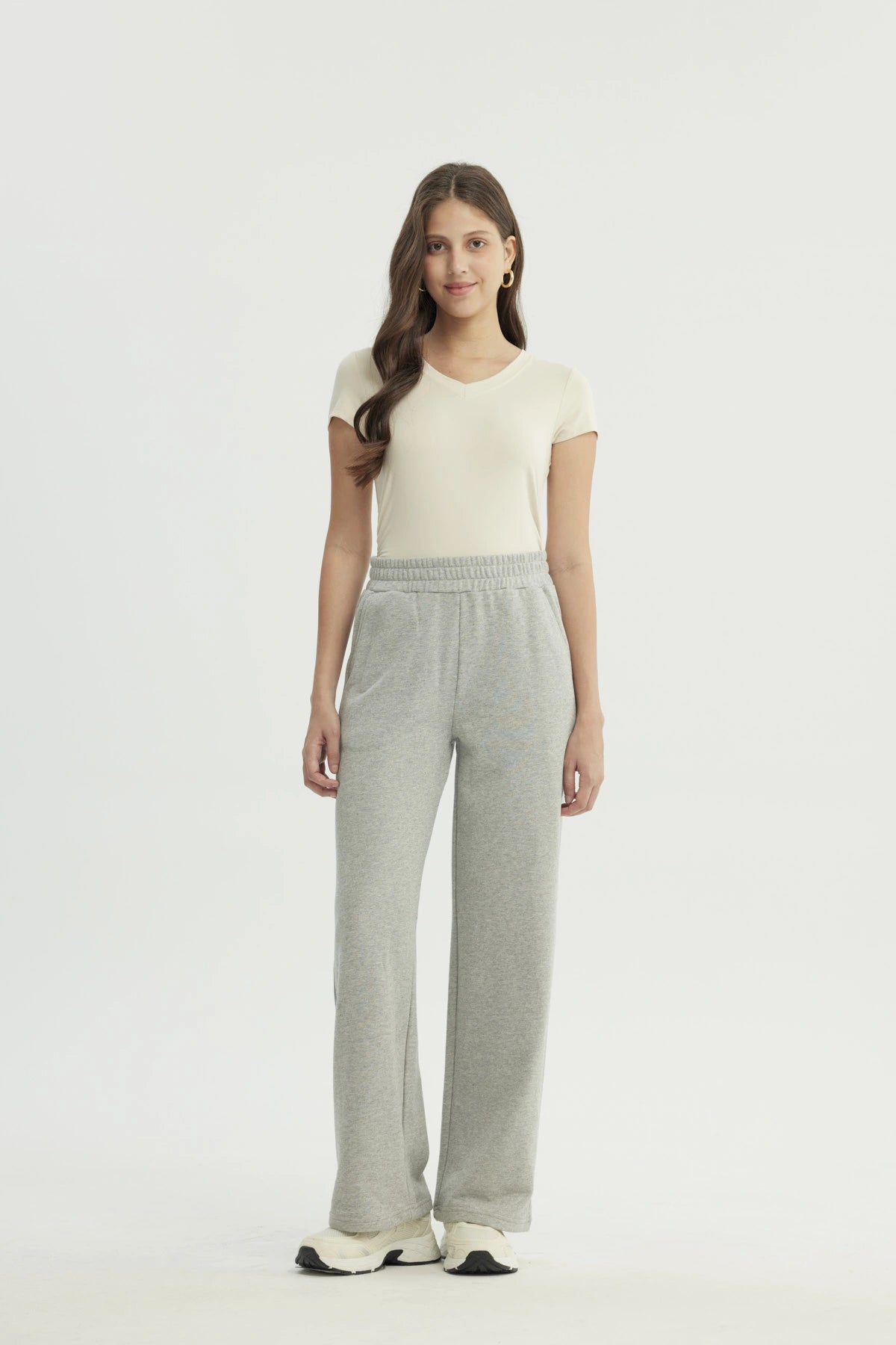 Pantalón Buzo Mujer Calce Recto Gris Melange