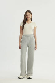 Pantalón Buzo Mujer Calce Recto Gris Melange