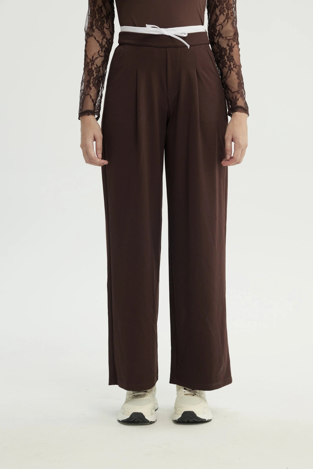 Pantalón Mujer Wide Leg Café