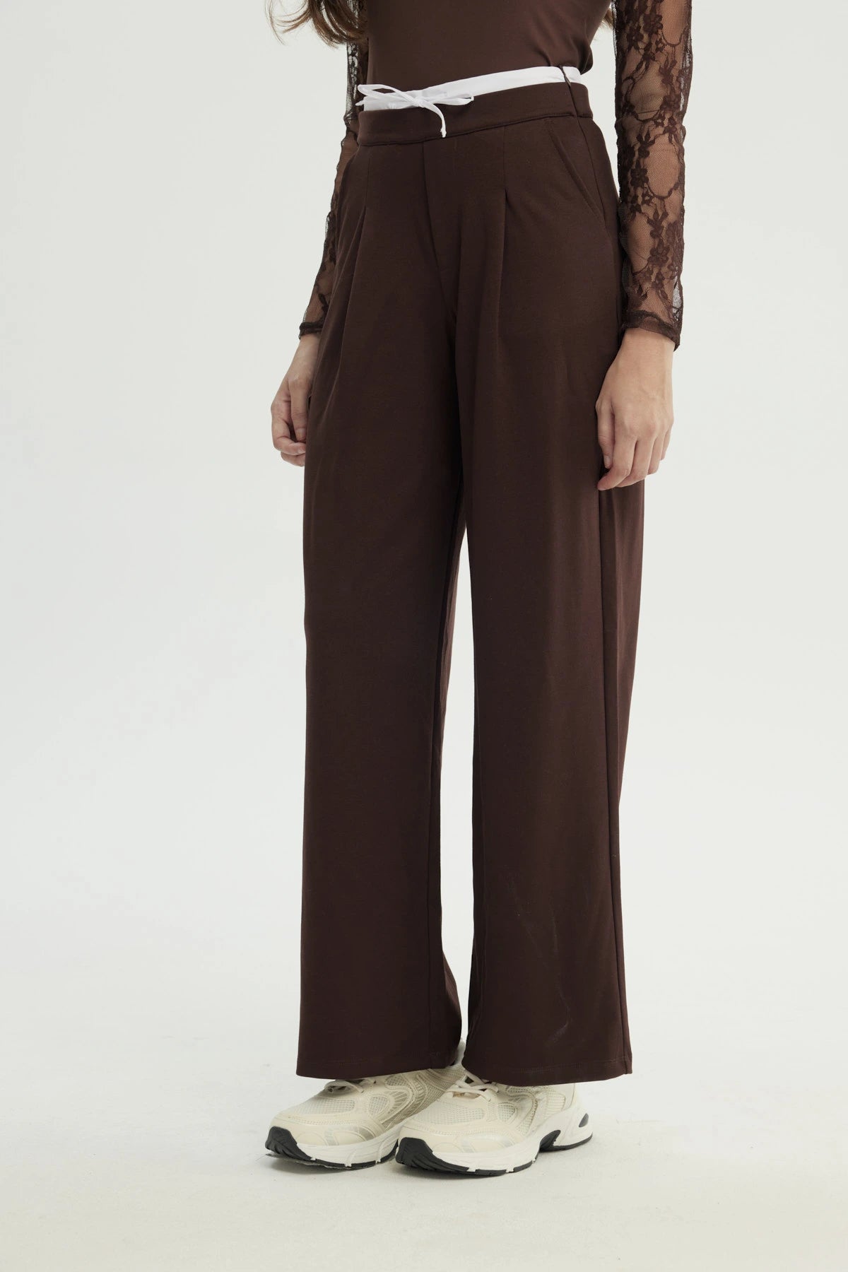 Pantalón Mujer Wide Leg Café
