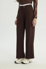 Pantalón Mujer Wide Leg Café