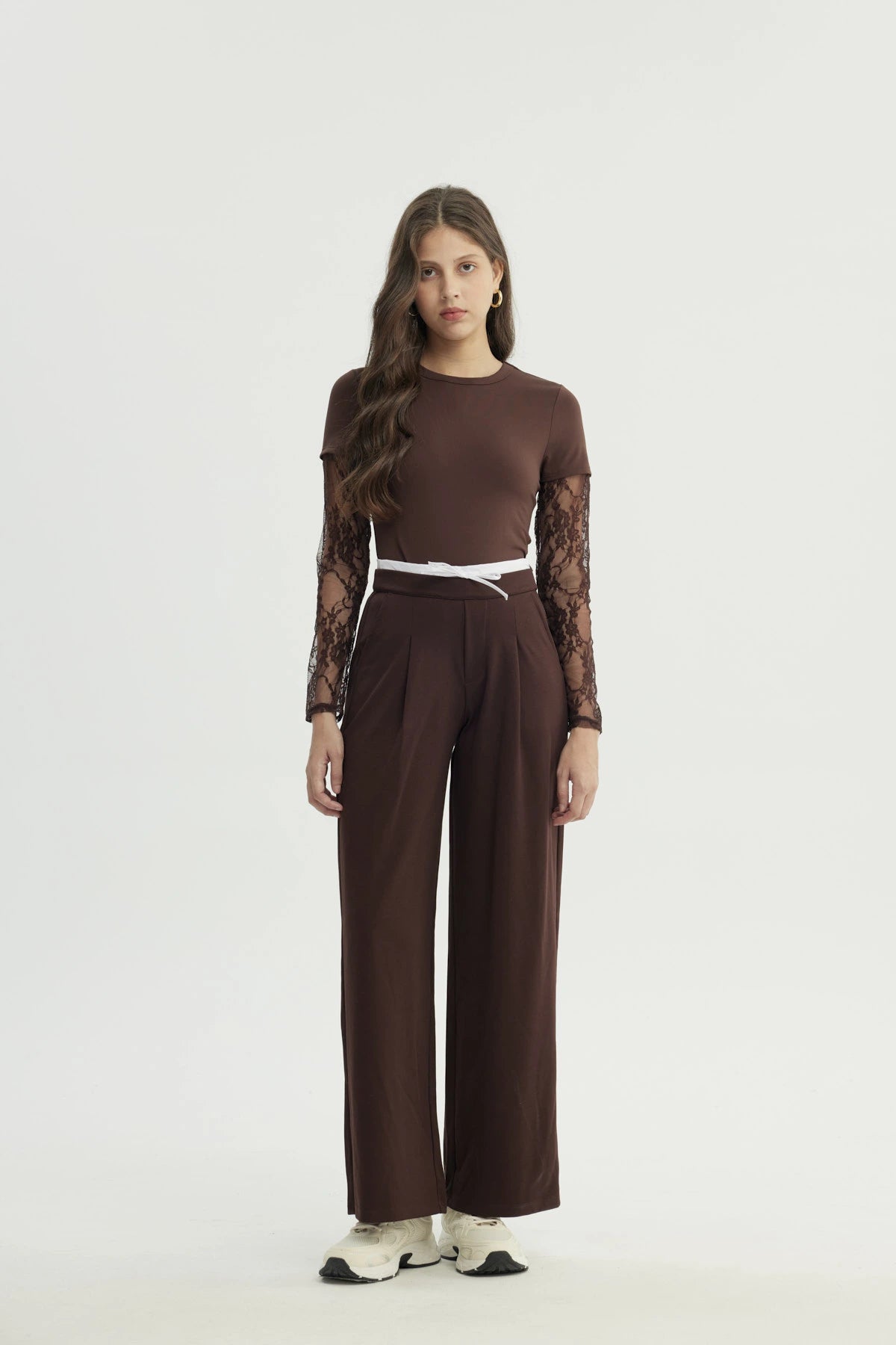 Pantalón Mujer Wide Leg Café