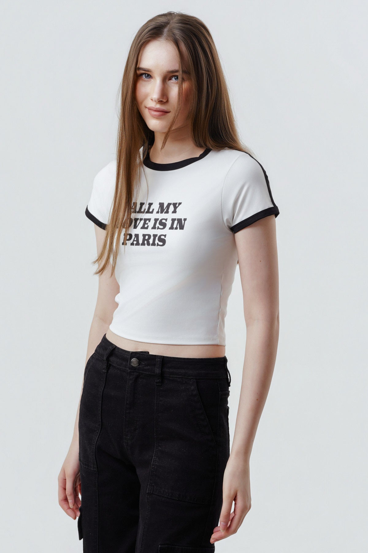 Polera Mujer Contraste Y Print Crudo