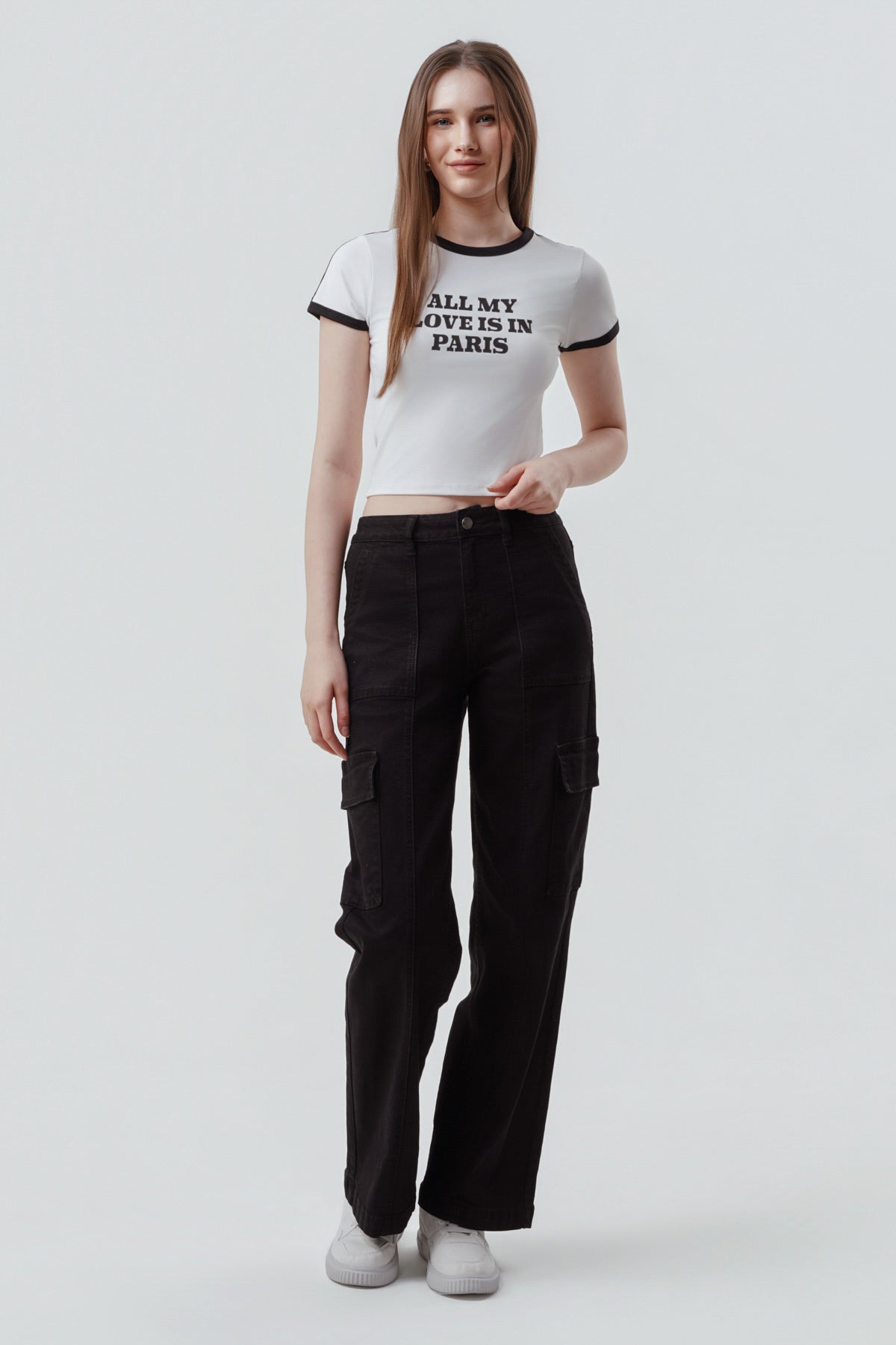 Polera Mujer Contraste Y Print Crudo