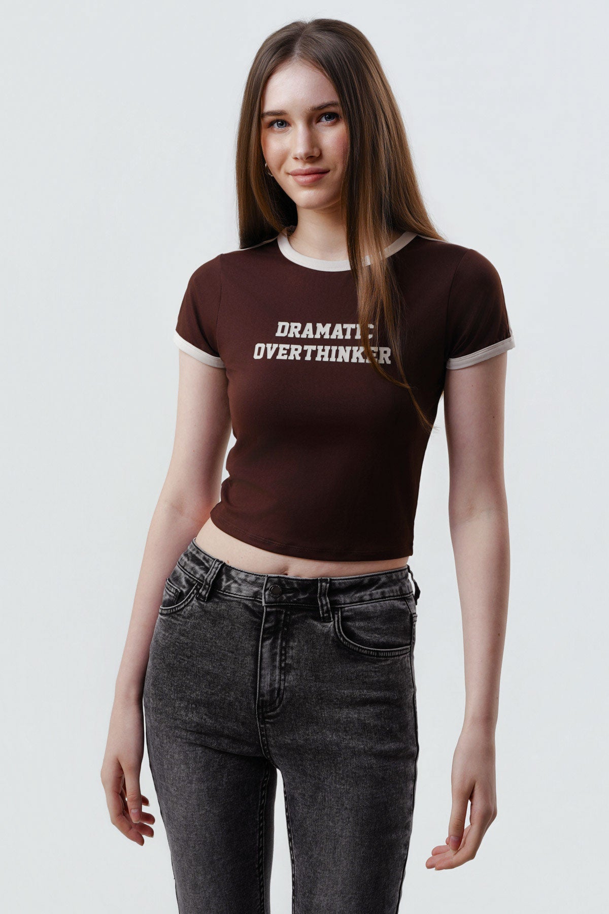 Polera Mujer Contraste Y Print Chocolate