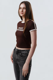 Polera Mujer Contraste Y Print Chocolate