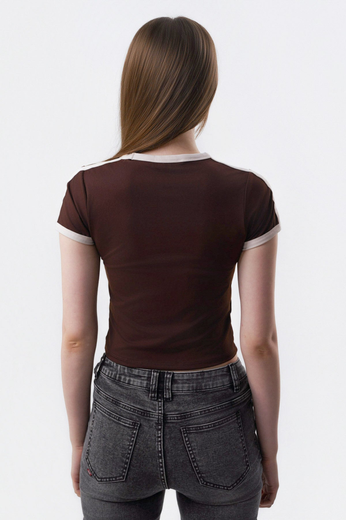 Polera Mujer Contraste Y Print Chocolate