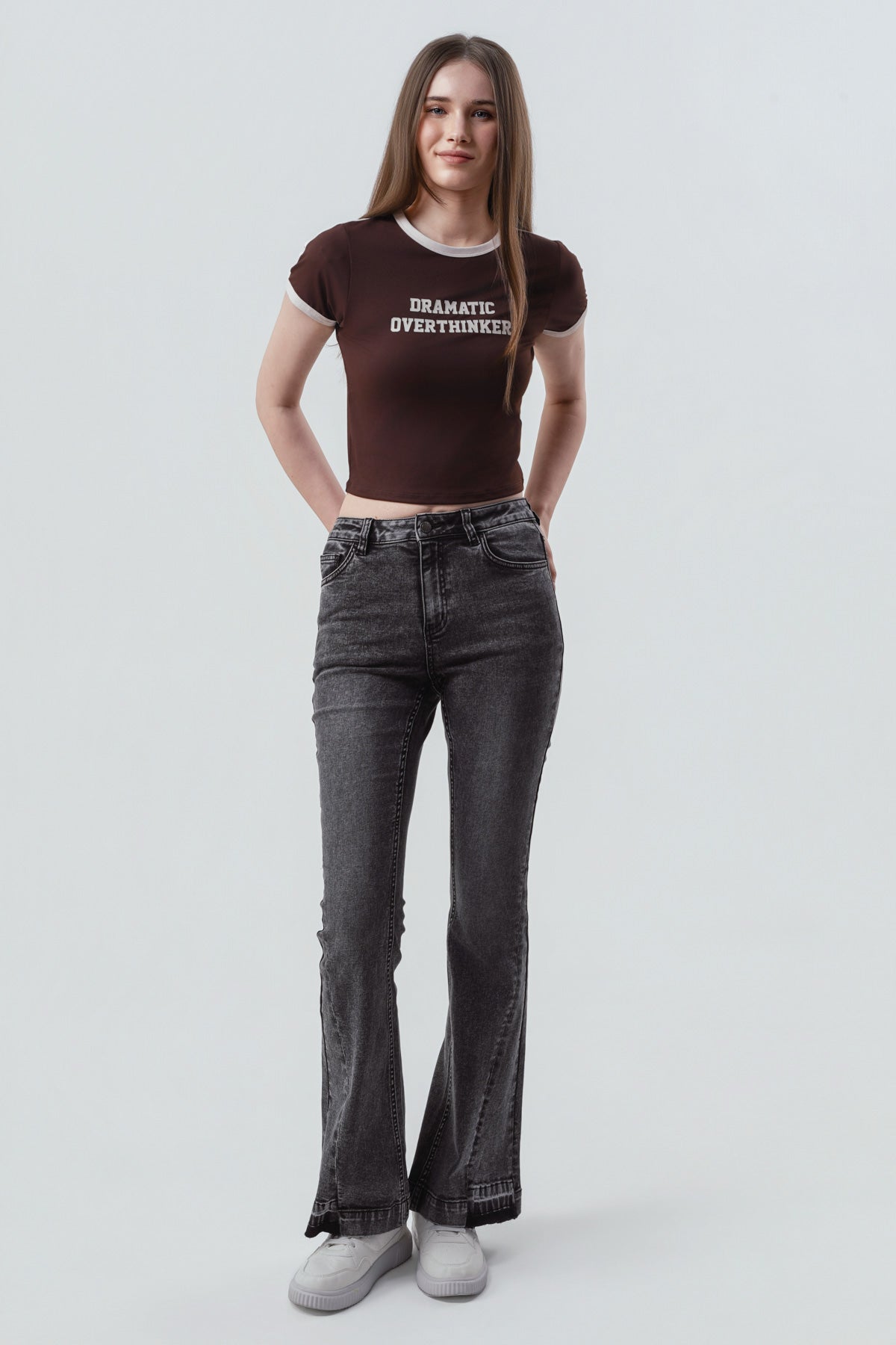 Polera Mujer Contraste Y Print Chocolate