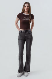 Polera Mujer Contraste Y Print Chocolate