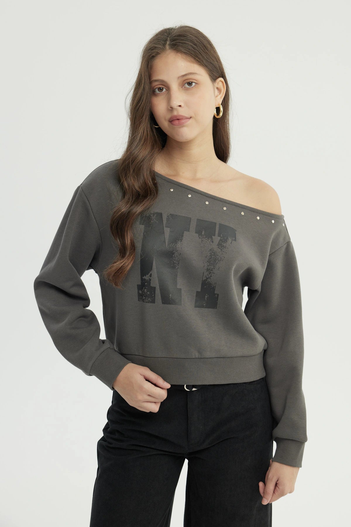 Polerón Mujer Clásico Gris Oscuro